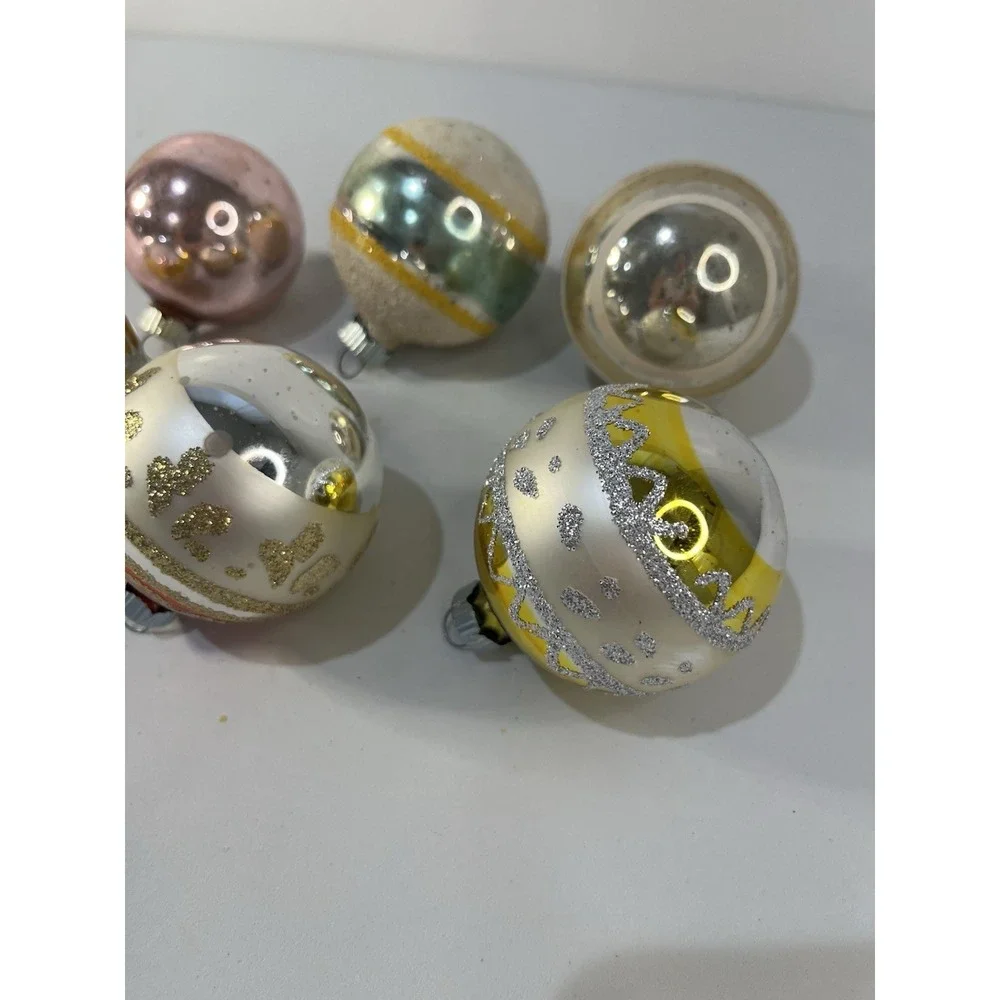 Vintage 6 Shiny Brite Christmas Ornaments Glass Balls Multicolor Variety Stripes